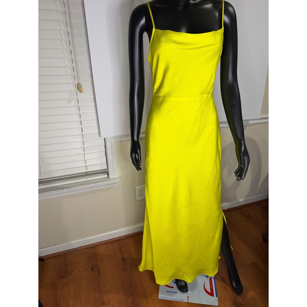 Vince Camuto Neon Yellow Cowl Neck Midi Dress Adjustable Straps Size 4